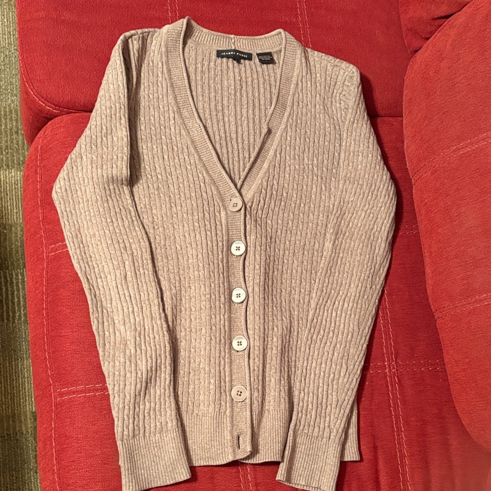 Jean Pierre Taupe Ribbed Cardigan